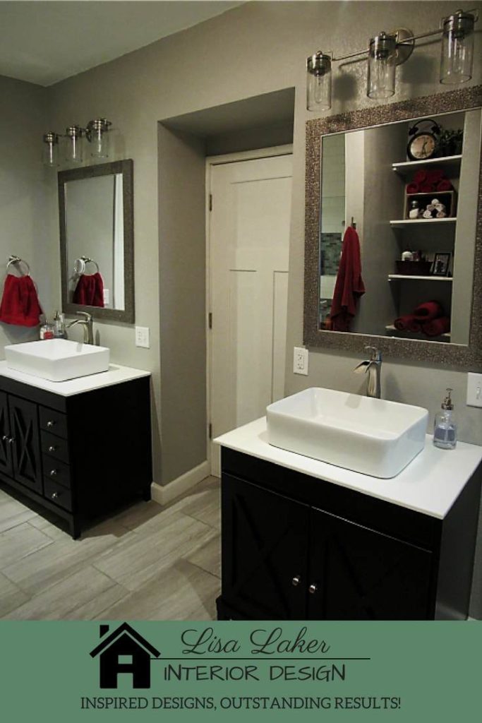 modern farmhouse master bathroom separate vanities