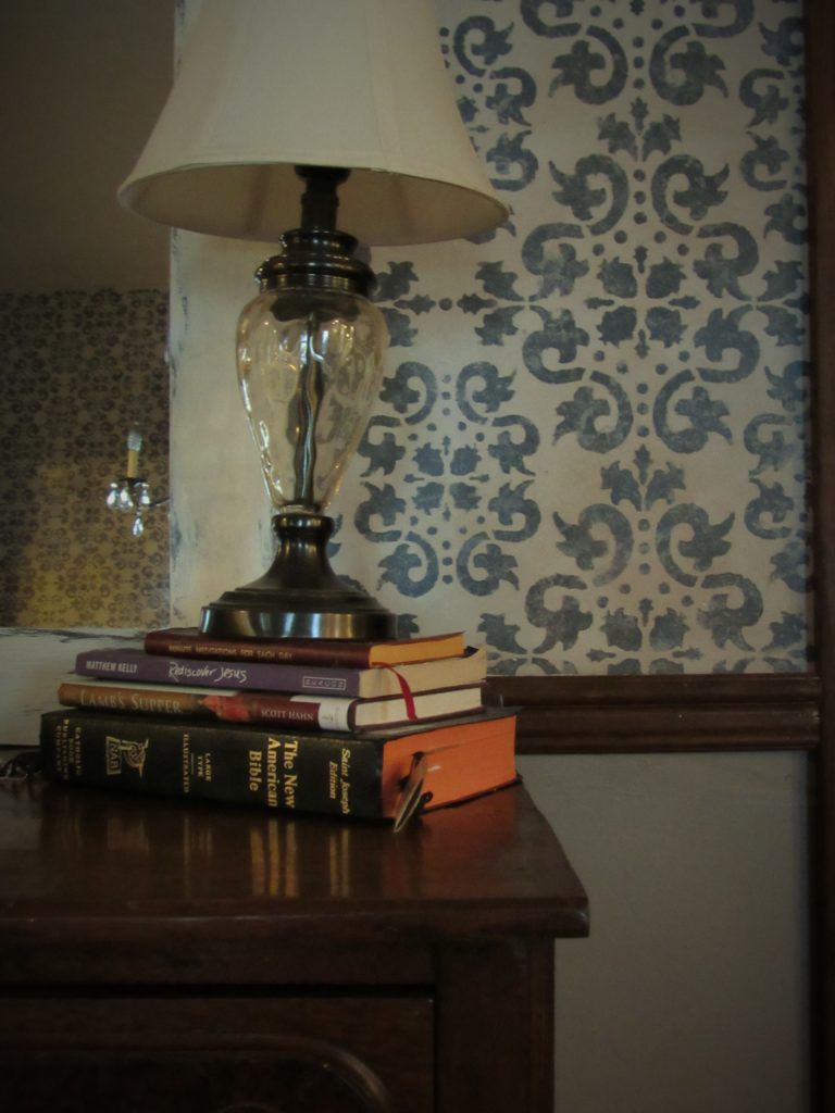 damask stenciled wall