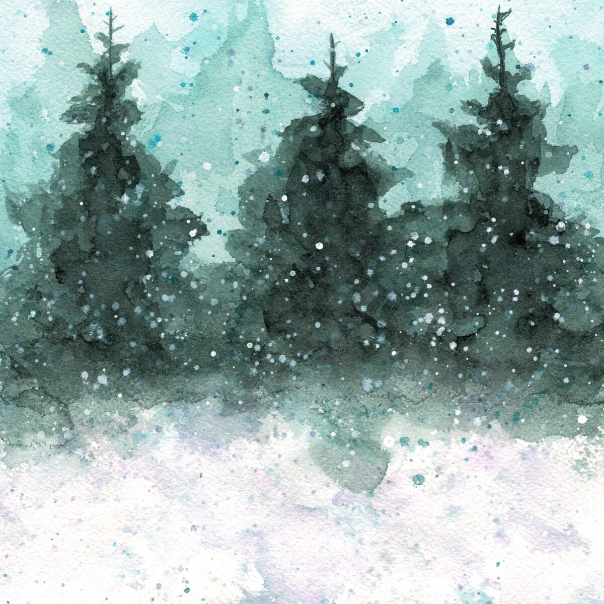 Snowy Pine Trees - purple and turquoise 5x7