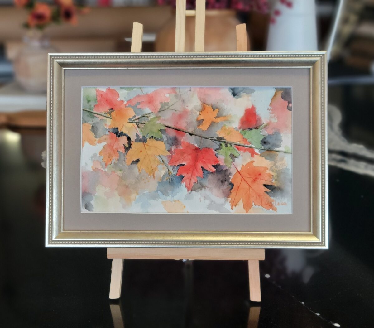 Fall Branch Watercolor Framed -- Original