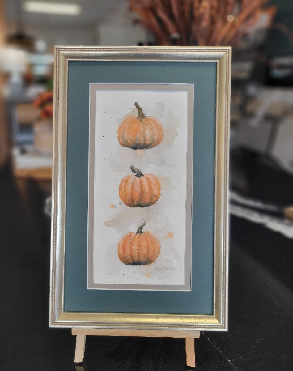 Fall Pumpkin Watercolor Framed -- Original
