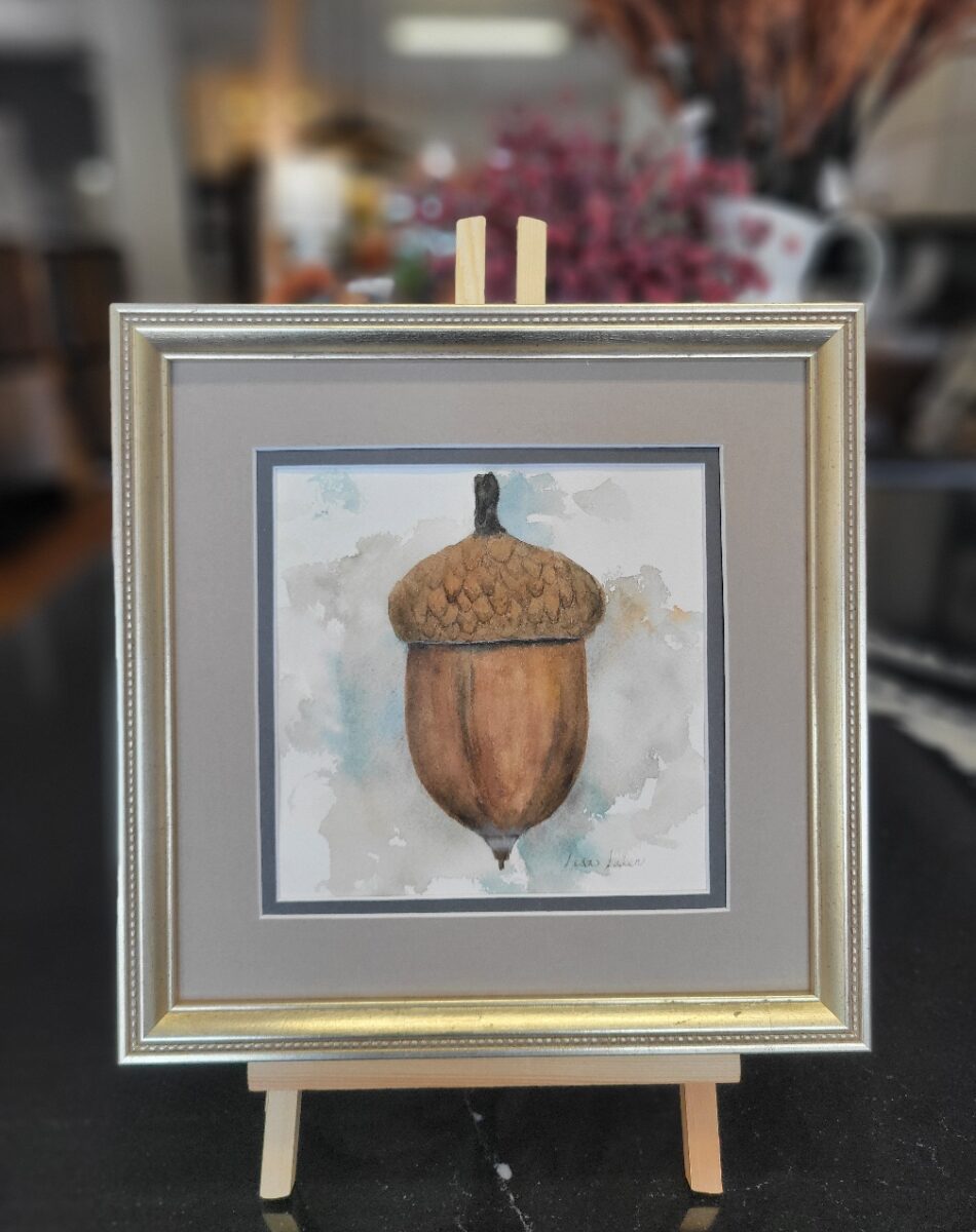 Fall Acorn Watercolor Framed - Original