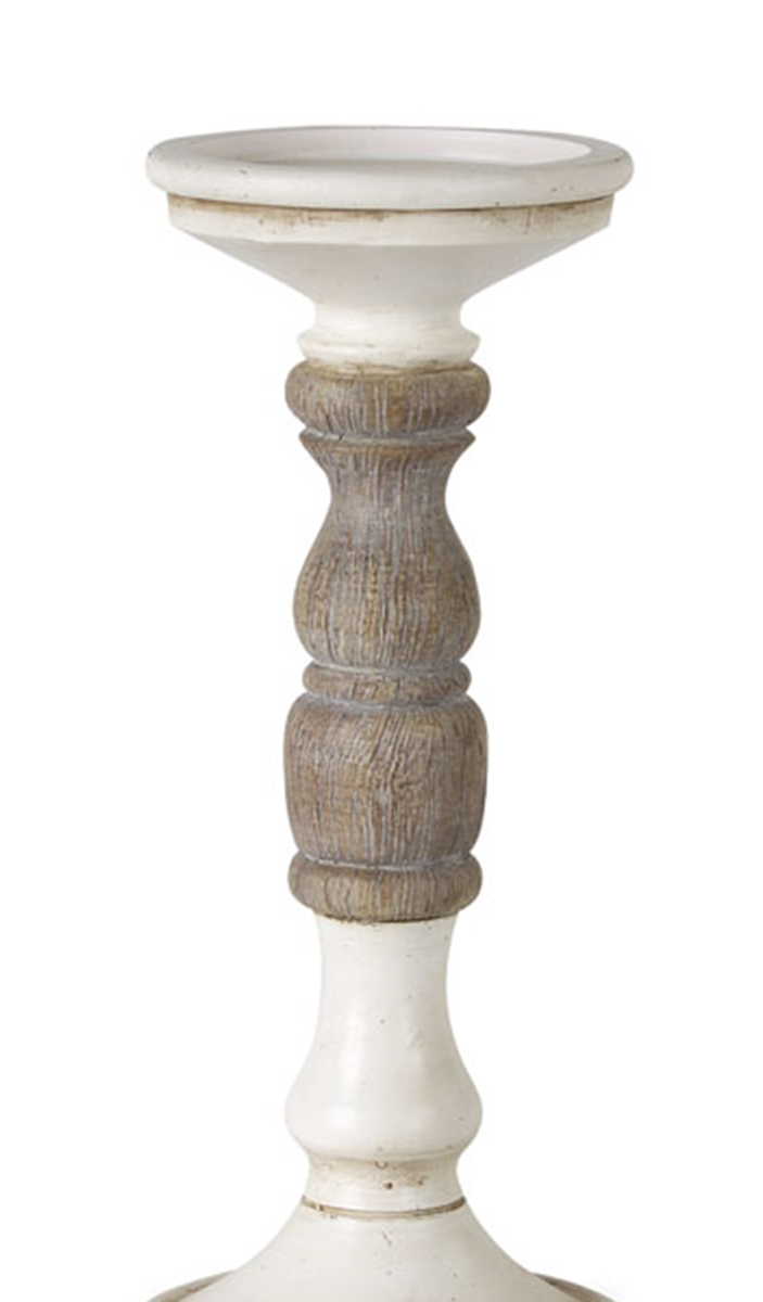 Medium Resin Wood And Cream Candlestick