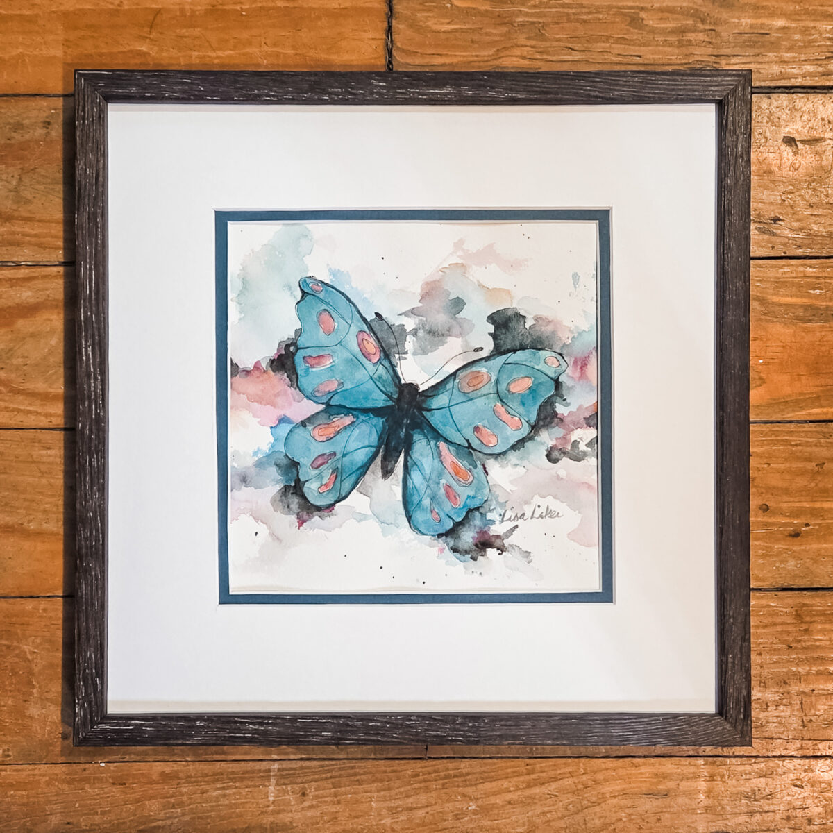 Framed Teal Butterfly Original
