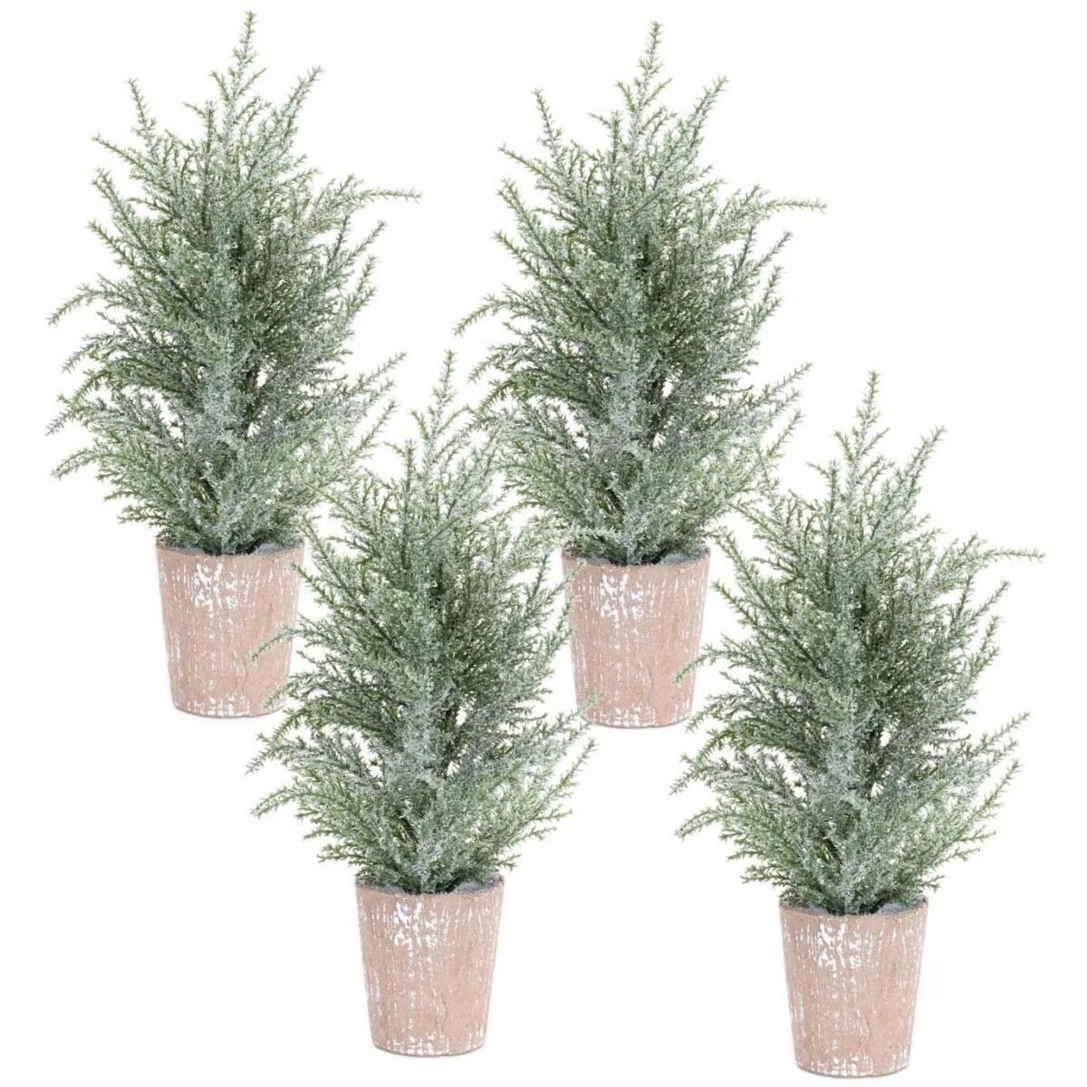 Set of 4 Potted Icy Pine Artificial Christmas Tree 15