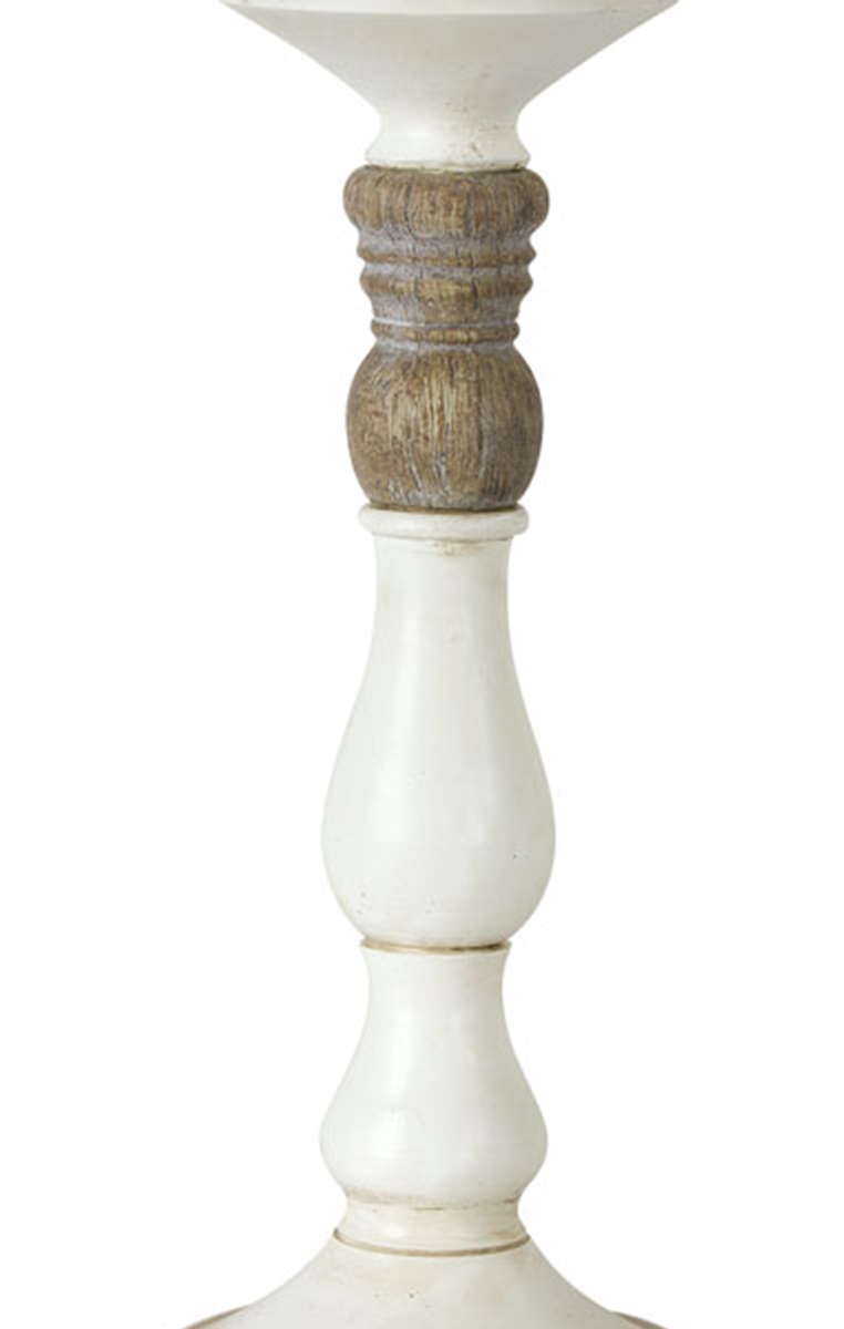 Large Resin Wood And Cream Candlestick