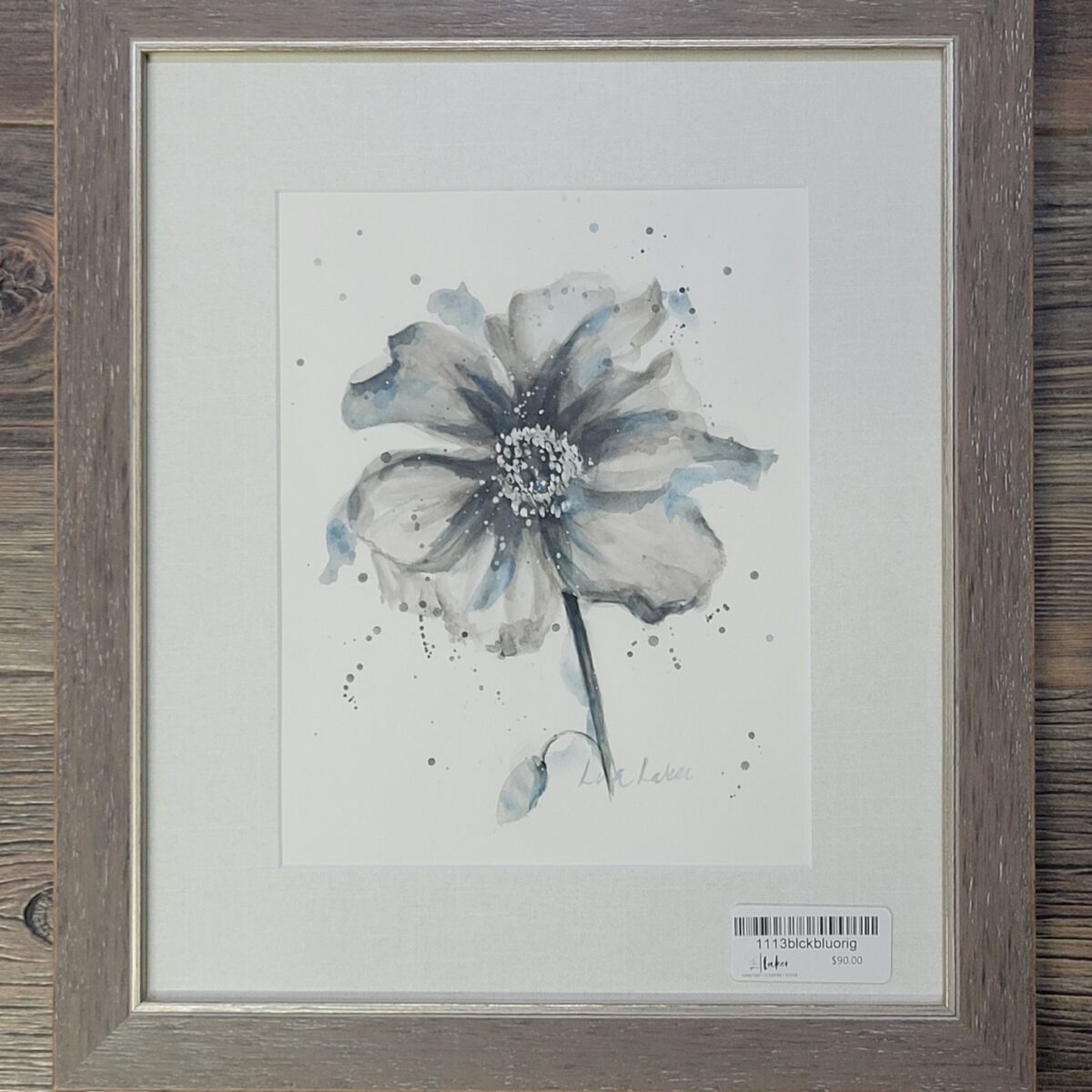 Framed Black and Blue Flower Print