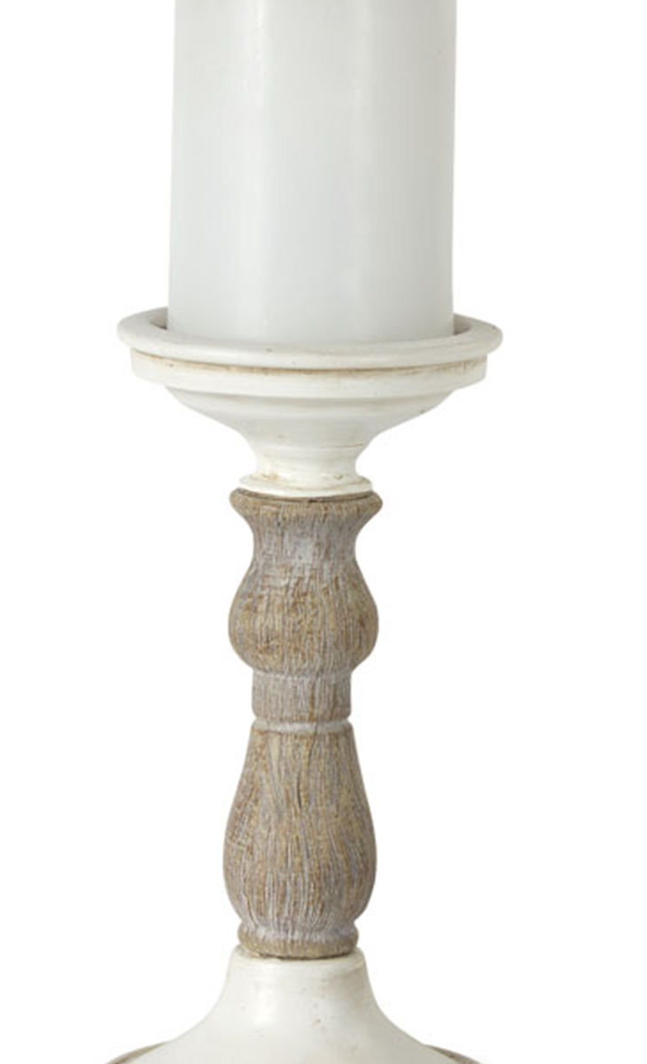 Small Resin White And Wood Candlestick